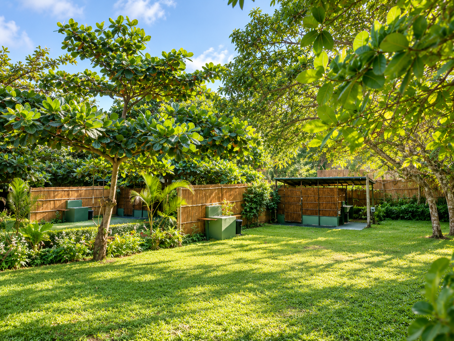 Private landscaped campsites beneath shady trees at Gala-Gala Eco Resort in Ponta do Ouro