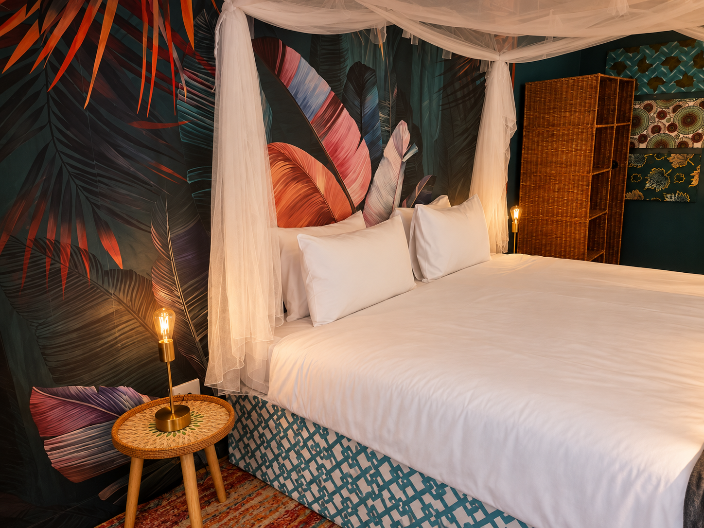 King-size bed with mosquito net in the Superior Deluxe Two Sleeper at Gala-Gala Eco Resort