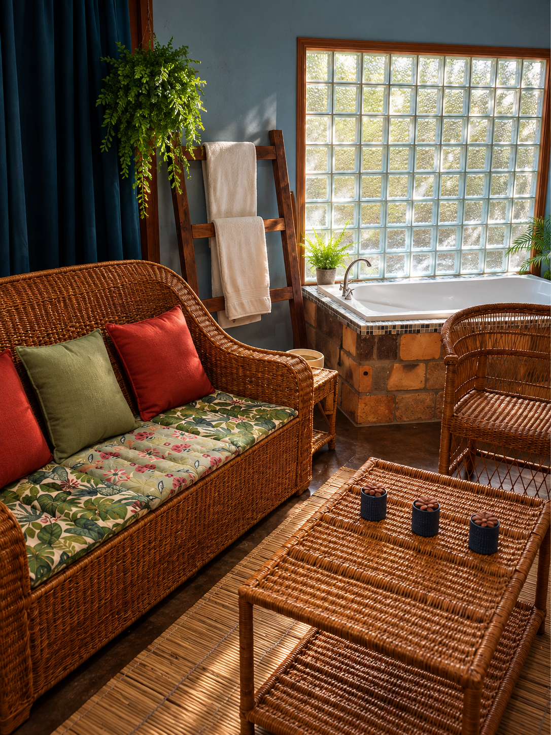 Private lounge beside the soaking bath in the Superior Deluxe Two Sleeper at Gala-Gala Eco Resort