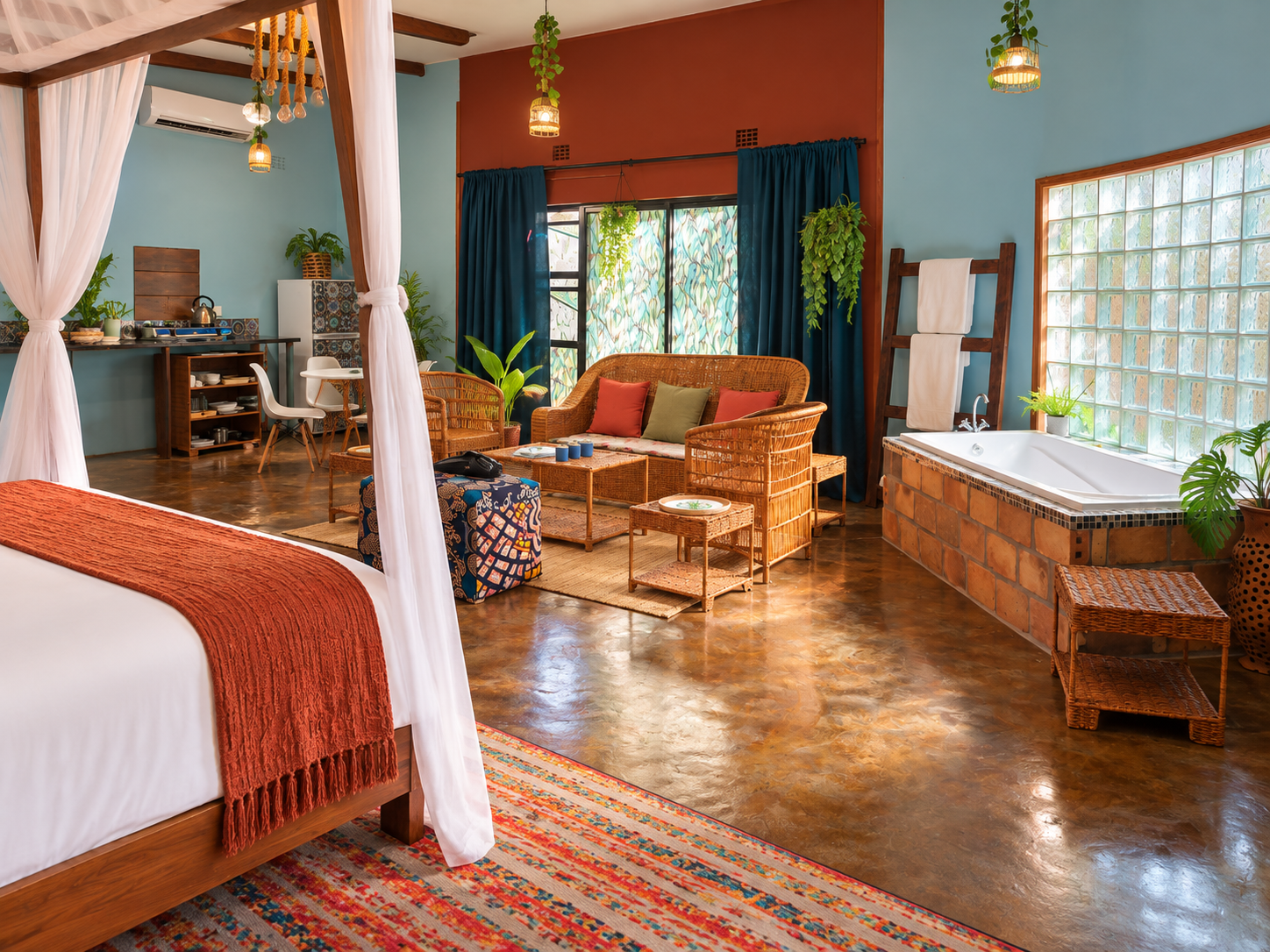 Open-plan Superior Deluxe Two Sleeper showing the sleeping and living areas at Gala-Gala Eco Resort