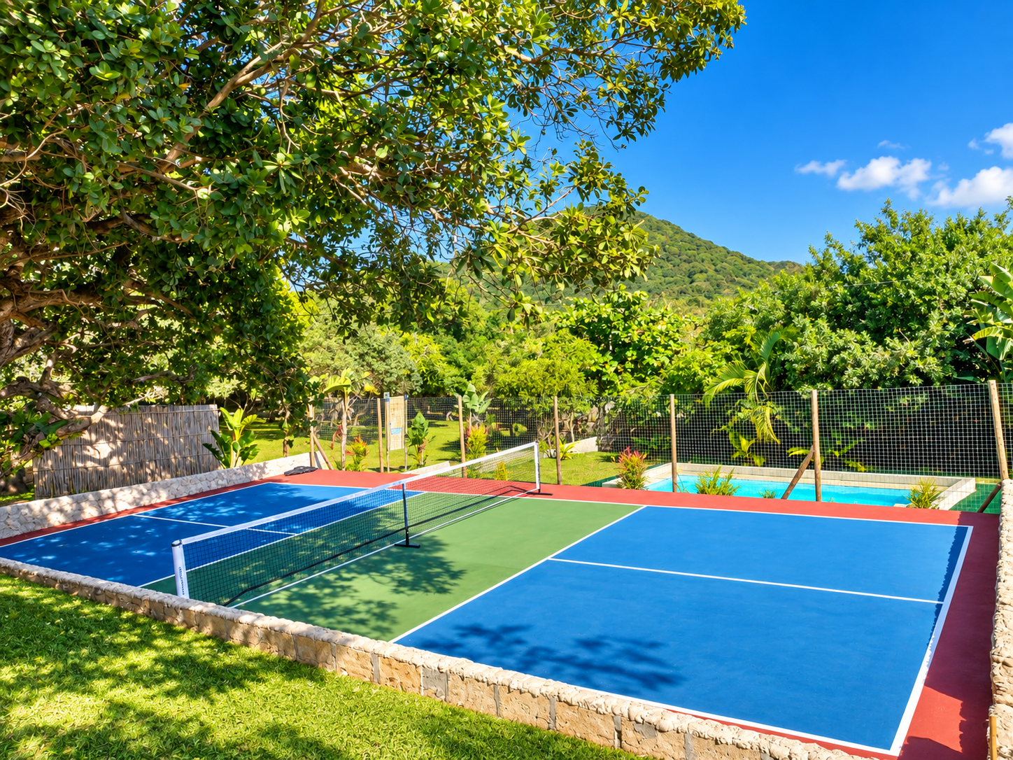 Pickleball court beside the camping pool at Gala-Gala Eco Resort in Ponta do Ouro