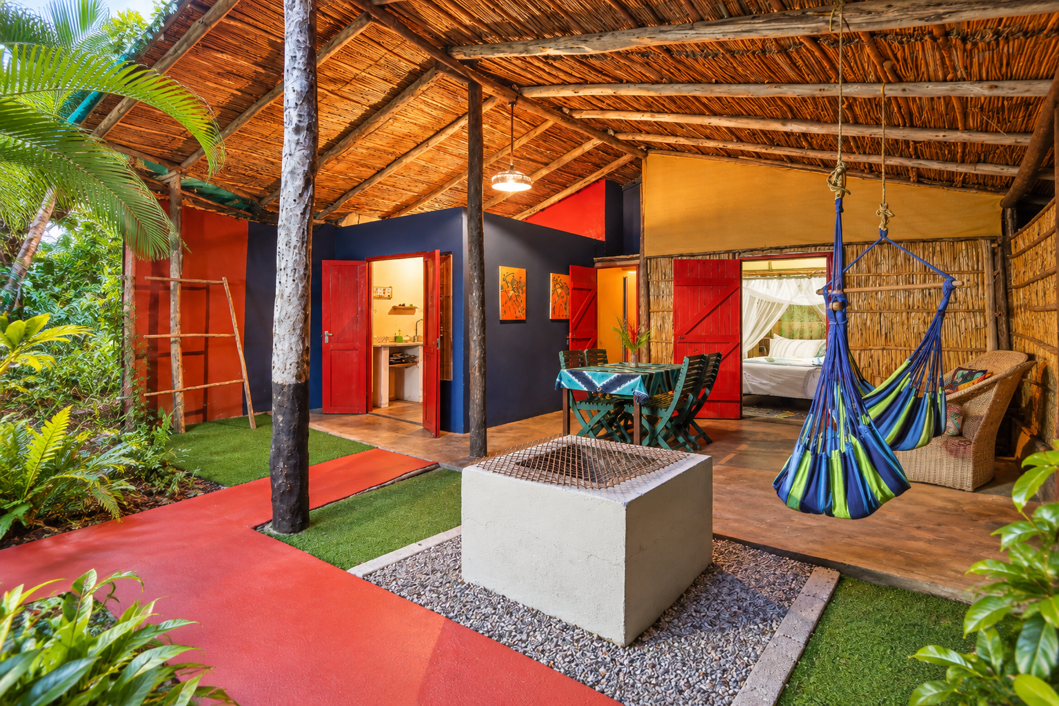 Deluxe Reed Cabana outdoor living area at Gala-Gala Eco Resort